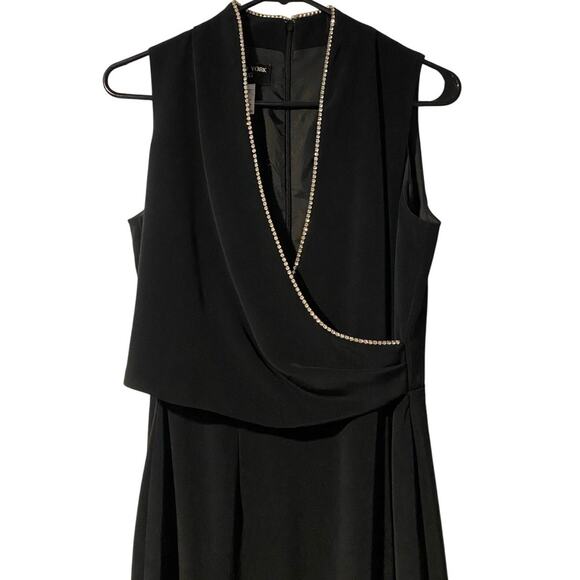 Jones New York Evening Midi Dress 8P Petite Black Rhinestones Chic Wedding Guest - Picture 2 of 7